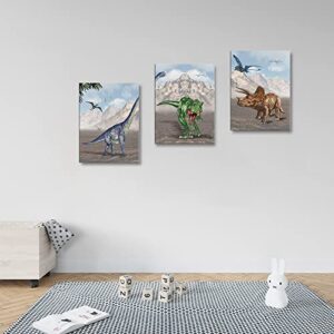 Boy Room Dinosaur Framed Wall Art Posters, Brachiosaurus Tyrannosaurus Triceratops Pterosaurs Teen Room Wall Décor, for Kids Bedroom, Nursery Bedroom 12"x16"x3Pcs