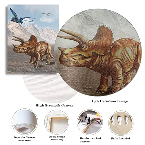 Boy Room Dinosaur Framed Wall Art Posters, Brachiosaurus Tyrannosaurus Triceratops Pterosaurs Teen Room Wall Décor, for Kids Bedroom, Nursery Bedroom 12"x16"x3Pcs