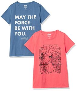 amazon essentials disney | marvel princess women’s short-sleeve crew-neck t-shirts (available in plus size), pack of 2, star wars force, 4x