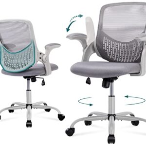 Office Chair, Ergonomic Computer Chair Mesh Home Office Desk Chairs with Flip-up Armrests, Rolling Swivel Chair with Lumbar Support Height Adjustable, Grey