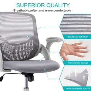 Office Chair, Ergonomic Computer Chair Mesh Home Office Desk Chairs with Flip-up Armrests, Rolling Swivel Chair with Lumbar Support Height Adjustable, Grey