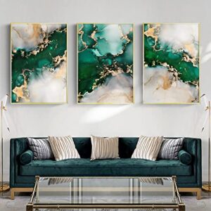 green gold marble canvas wall art green abstract painting with gold foil art print marble bedroom artwork white and gold abstract wall picture modern green marble poster art print 16x24inchx3 no frame