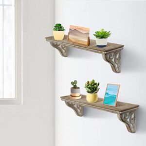 ZONECYTD Rustic 24 inch Long Wood Floating Shelves for Wall, Hanging Farmhouse Large Set of 2 Boho Bedroom Bathroom Kitchen Storage Mounted Wall Shelf with Wooden Bead, Brown