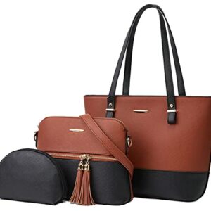 Women Fashion Tote Handbag Satchel 3pcs Purse Set Chic PU Leather Shoulder Bag Clutch