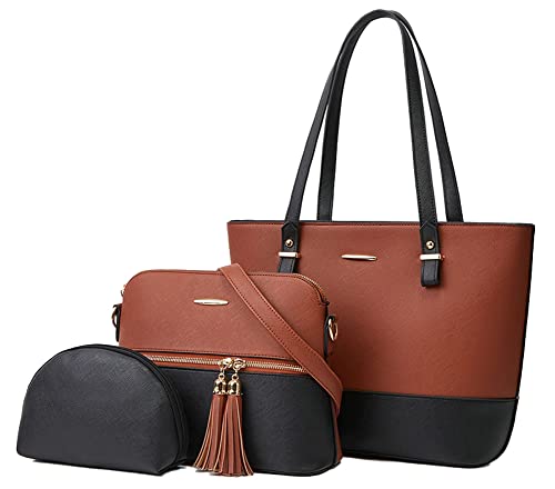 Women Fashion Tote Handbag Satchel 3pcs Purse Set Chic PU Leather Shoulder Bag Clutch