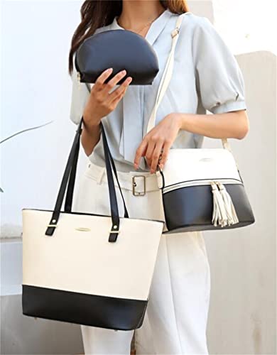 Women Fashion Tote Handbag Satchel 3pcs Purse Set Chic PU Leather Shoulder Bag Clutch