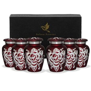red rose urns – keepsake urns for human ashes – mini urns set of 6 with premium box & bags – honor your loved one with handcrafted small cremation urns – perfect red urns for adults & infants