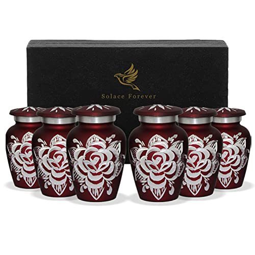 Red Rose Urns - Keepsake Urns for Human Ashes - Mini Urns Set of 6 with Premium Box & Bags - Honor Your Loved One with Handcrafted Small Cremation Urns - Perfect Red Urns for Adults & Infants