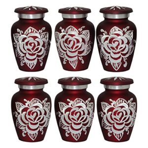 Red Rose Urns - Keepsake Urns for Human Ashes - Mini Urns Set of 6 with Premium Box & Bags - Honor Your Loved One with Handcrafted Small Cremation Urns - Perfect Red Urns for Adults & Infants