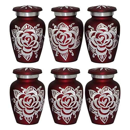 Red Rose Urns - Keepsake Urns for Human Ashes - Mini Urns Set of 6 with Premium Box & Bags - Honor Your Loved One with Handcrafted Small Cremation Urns - Perfect Red Urns for Adults & Infants