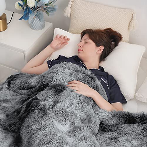 EASELAND Soft Faux Fur and Sherpa Shaggy Throw Blanket,Reversible Warm Thick Fleece Fuzzy Shag Throws, Luxury Furry Plush Fluffy Decorative Cozy Blankets for Couch Sofa Bed Chair, Tie Dye Grey,Travel