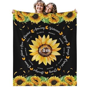 healing throw blanket with inspirational thoughts, sunflower blanket for women, cozy soft inspirational throw blanket, warm fleece blanket gifts for birthday christmas thanksgiving 50×60 inches