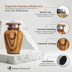 Wooden Print Keepsake Urns - Small Cremation Urns - Mini Urns for Human Ashes Set of 4 with Premium Box & Bags - Honor Your Loved One with Metallic Wooden Urns for Ashes - Small Urns for Men & Women