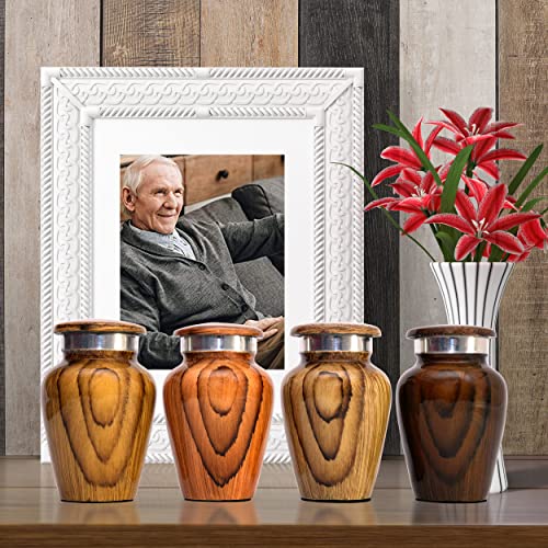 Wooden Print Keepsake Urns - Small Cremation Urns - Mini Urns for Human Ashes Set of 4 with Premium Box & Bags - Honor Your Loved One with Metallic Wooden Urns for Ashes - Small Urns for Men & Women