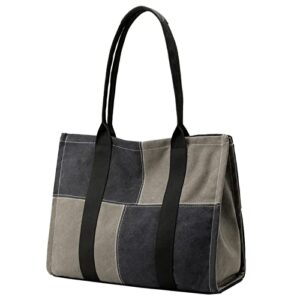 zhierna canvas work tote bags for women, lightweight shoulder purse top handle handbag with zipper for school travel beach(grey)
