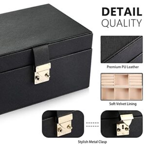 CHFONG Jewelry Box, 2 Layers PU Leather Display Jewellery Holder, Removable Travel Portable Jewelry Case for Necklace Earrings Rings Bracelets, Jewelry Boxes Organizer for Women Girls Wife - Black