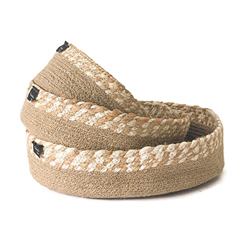 CHARDIN HOME Jute Rope Decor Baskets - SET OF 3 collapsible baskets, (8, 10,12 Inch Diameter, 4 Inch height) for kitchens, desks, dressers. Also great for multi-purpose storage.