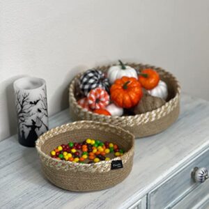 CHARDIN HOME Jute Rope Decor Baskets - SET OF 3 collapsible baskets, (8, 10,12 Inch Diameter, 4 Inch height) for kitchens, desks, dressers. Also great for multi-purpose storage.