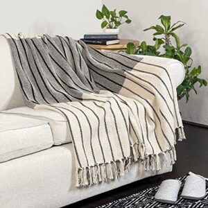 Chardin home Black and Ivory Oslo Throw with Fringes, 50 x 60 Inch, Perfect Scandinavian Throw Blanket for Couch, Bed, Camping, Beach & Everyday use