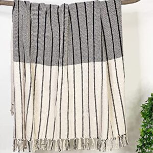 Chardin home Black and Ivory Oslo Throw with Fringes, 50 x 60 Inch, Perfect Scandinavian Throw Blanket for Couch, Bed, Camping, Beach & Everyday use