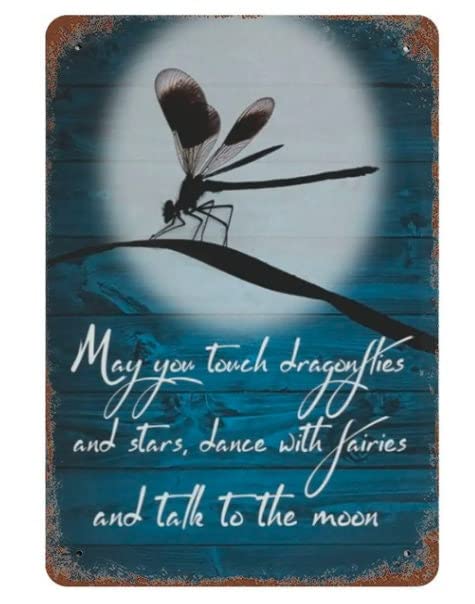 Retro Metal Tin Sign 8 X 12 Inches Dragonfly May You Touch Dragonflies Stars Dance with Fairies Metal Tin Sign Home Decoration Art Poster Metal Sign Tin Painting Novelty Wall Art Decorative Crafts