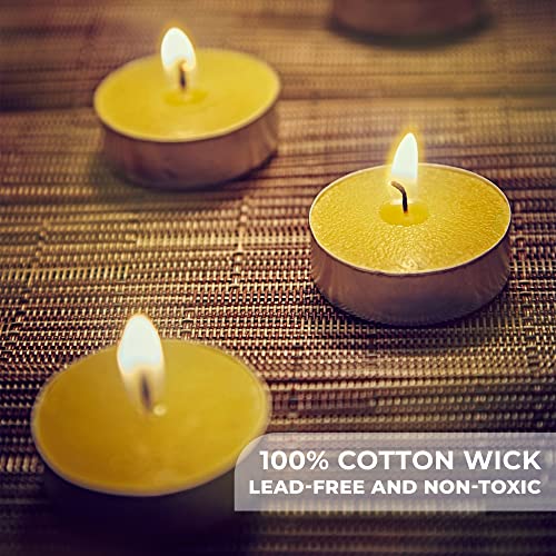 Pure Beeswax Tealights (Pack of 48) - Unscented Tea Lights with Light & Natural Honey Scent - Decorative & Handmade Candles for Home, Wedding - 4 Hour Burn Time - Ecofriendly Smokeless & Clean Burnin