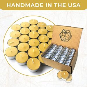 Pure Beeswax Tealights (Pack of 48) - Unscented Tea Lights with Light & Natural Honey Scent - Decorative & Handmade Candles for Home, Wedding - 4 Hour Burn Time - Ecofriendly Smokeless & Clean Burnin