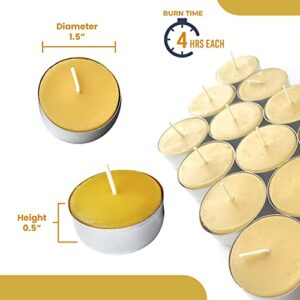 Pure Beeswax Tealights (Pack of 48) - Unscented Tea Lights with Light & Natural Honey Scent - Decorative & Handmade Candles for Home, Wedding - 4 Hour Burn Time - Ecofriendly Smokeless & Clean Burnin