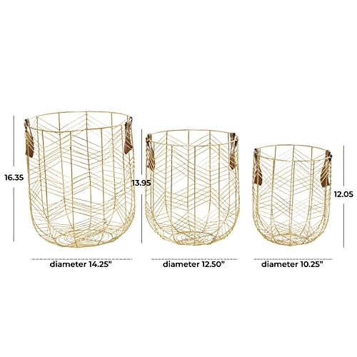 CosmoLiving by Cosmopolitan Glam Metal Round Storage Basket, Set of 3 16", 14", 12"H, Gold