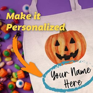 Pattern Pop - Personalized Halloween Tote Bag - Graphic Canvas Tote Bag - Personalized Candy Bag for Trick or Treat - 16” x 14.5” - Jack o’ Lantern
