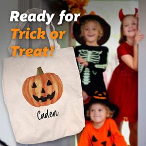 Pattern Pop - Personalized Halloween Tote Bag - Graphic Canvas Tote Bag - Personalized Candy Bag for Trick or Treat - 16” x 14.5” - Jack o’ Lantern
