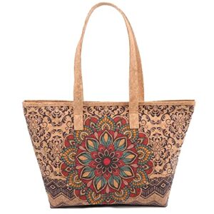 Cork Tote Shoulder Bag Mandala design Vegan purse Sustainable Eco friendly gift