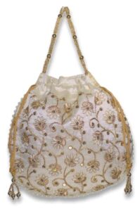 embroidered indian ethnic potli bag for women. traditional, handmade, perfect for weddings and other special occasions (gold)
