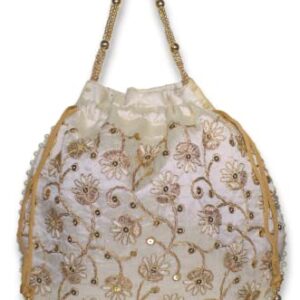 Embroidered Indian Ethnic Potli Bag for Women. Traditional, Handmade, Perfect for Weddings and Other Special Occasions (Gold)