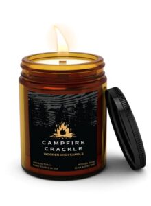 campfire candle scented| 8oz firewood scented candles for men wood wick, long lasting, masculine scents, natural soy jar candle for home, the perfect mens gift.