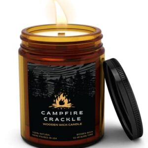 Campfire Candle Scented| 8oz Firewood Scented Candles for Men Wood Wick, Long Lasting, Masculine Scents, Natural Soy Jar Candle for Home, The Perfect Mens Gift.