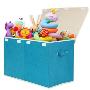 popoly large toy box chest storage with flip-top lid, collapsible kids storage boxes container bins for toys, playroom organizers, 25″x13″ x16″(linen)