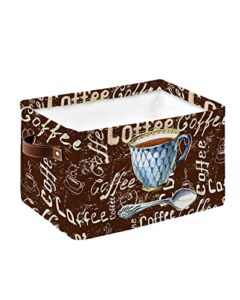 coffee cube storage baskets for organizing waterproof storage bins with handles storage basket for shelves clothes toy closet organizers, vintage printed cup with spoon on brown word background