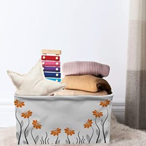 Flowers Cube Storage Baskets for Organizing Waterproof Storage Bins with Handles Decorative Storage Basket for Shelves Clothes Toy Closet Organizers, Orange Artistic Flower Plant