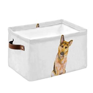 Dog Lover Decor Storage Bins Large Foldable Storage Baskets for Shelves, Waterproof Storage Boxes with Handles for Closet Cabinet Living Room Laundry - German Shepherd Illustrations White Backdrop
