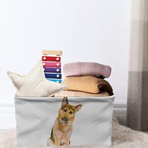 Dog Lover Decor Storage Bins Large Foldable Storage Baskets for Shelves, Waterproof Storage Boxes with Handles for Closet Cabinet Living Room Laundry - German Shepherd Illustrations White Backdrop