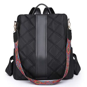 jasboo women anti-theft hidden zipper backpack purse, fashion waterproof quilt rucksack, travel covertible shoulder bag (black)