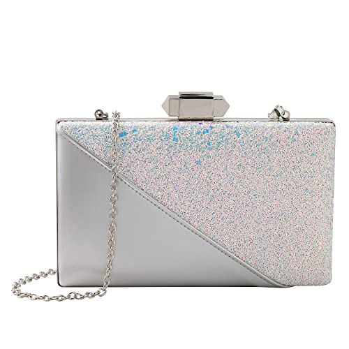 ZHANNI Clutch Purses for Women Fashion Shining Evening Bag Handbag Party Wedding Clutch Cocktail Prom (Silver)