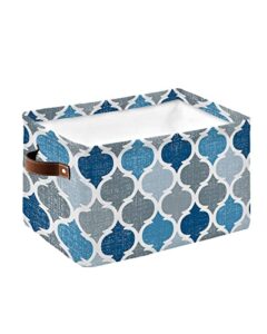storage cubes organizer with handles, vintage geometric moroccan of blue and gray colored storage bins fabric collapsible storage baskets for shelf closet nursery cloth organizers box 15x11x9.5 in