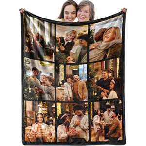 Yoke Style Custom Photo Blankets for Mom, Mothers Day Customized Throw Blankets with Pictures, Personalized Christmas Birthday Gifts for Mother in Law, Kids, Grandma - 9 Photos Collage