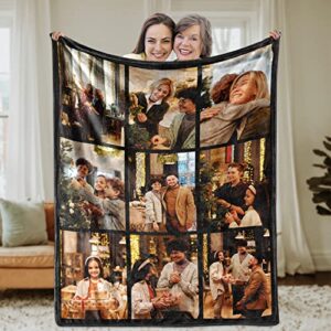 Yoke Style Custom Photo Blankets for Mom, Mothers Day Customized Throw Blankets with Pictures, Personalized Christmas Birthday Gifts for Mother in Law, Kids, Grandma - 9 Photos Collage