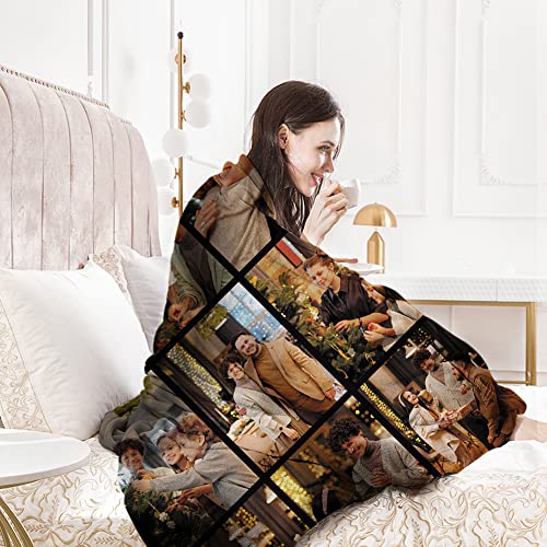 Yoke Style Custom Photo Blankets for Mom, Mothers Day Customized Throw Blankets with Pictures, Personalized Christmas Birthday Gifts for Mother in Law, Kids, Grandma - 9 Photos Collage