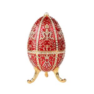 qifu vintage red faberge egg style enameled trinket box hinged, unique gift for family(qf5825)