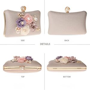 RKROUCO Women's Flower Evening Clutch Bag - Multicolor Flower Handbag with Satin-Champagne.