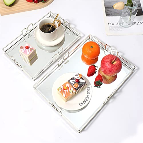 HAIGOUER Glass Perfume Tray Elegant Looking Silver Tray Large Silver Tray Decorative 10”x 14”x 2”